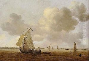 An Estuary Scene With A Wijdschip In A Light Breeze by Jan van Goyen
