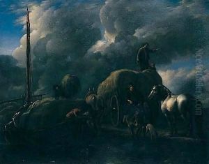 'Le Port Au Foin' Harvesters Unloading Hay Into A Barge Beside A River 'Le Port Au Foin' Harvesters Unloading Hay Into A Barge Beside A River