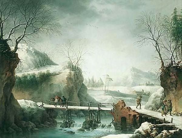 A Winter Landscape With Travellers Crossing A Bridge - view 1