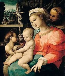 The Madonna And Child With The Infant Saint John The Baptist And Saint Francis Behind by Girolamo Genga