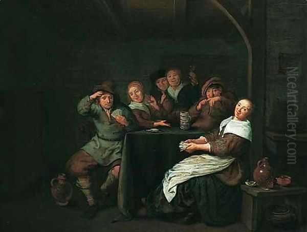 Interior With Figures Drinking And Playing Cards At A Table - view 1