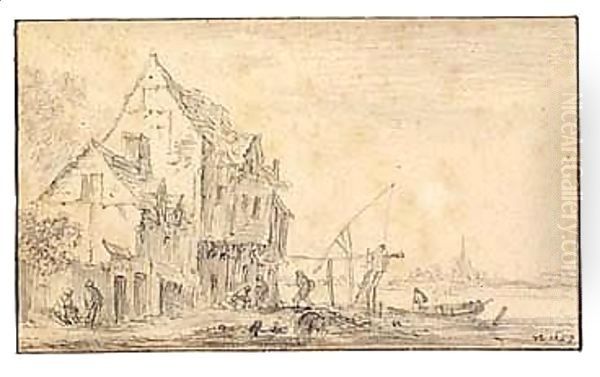 Houses And Figures By A River - view 1