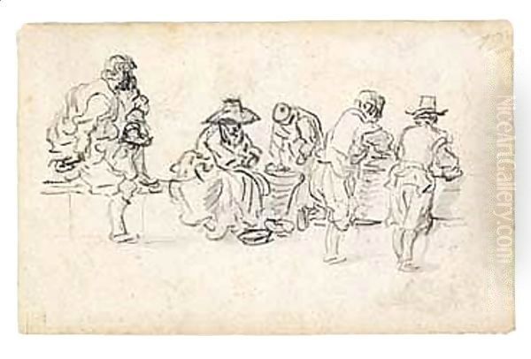 A Sketchbook Page Study Of Five Figures, Seemingly In A Market - view 1