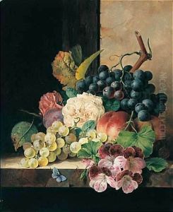 Still Life With Fruit, Flowers And Butterfly by Edward Ladell
