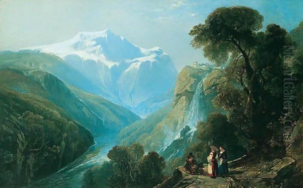 Scene On The Via Mala, Switzerland, With Mont Blanc In The Distance - view 1