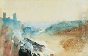 A river in a hilly landscape and a boat on a river three by Hercules Brabazon Brabazon