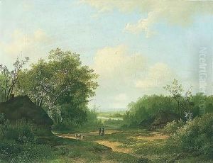 Boerenwoningen In Een Landschap (Cottages In A Landscape) by Marianus Adrianus Koekkoek