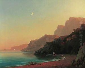 Bathing at sunset in the cove by Ivan Konstantinovich Aivazovsky