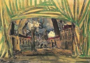 Stage set design for les femmes de bonne humeur by Leon Samoilovitch Bakst