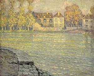 Maisons Sur La Riviere Au Soleil Couchant by Henri Eugene Augustin Le Sidaner