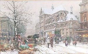 L'Eglise Saint-laurent Sous La Neige by Eugene Galien-Laloue