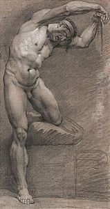 Male nude in a classical pose by Konstantin Egorovich Egorovich Makovsky