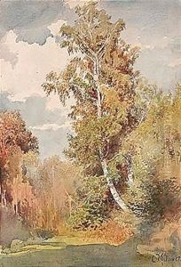 A birch in the glade by Konstantin Egorovich Egorovich Makovsky