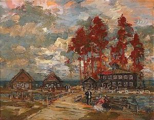 Summer houses by lake ladoga, c.1930 by Konstantin Alexeievitch Korovin