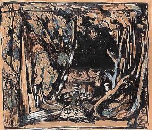 Stage design for les Sylphides by Leon Samoilovitch Bakst