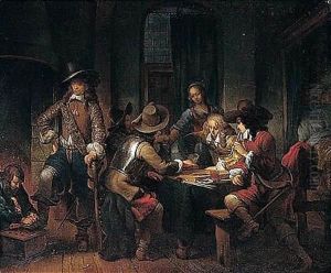 An Interior With Soldiers Playing Tric-trac Around A Table by Gerbrand Van Den Eeckhout