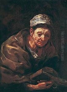 Study Of An Old Woman, Holding A Book by Bernardo Keilhau