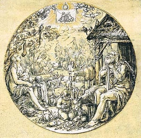 Adam and eve with their children - view 1