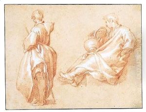 Study Of A Standing Man And Another Seated With Outstretched Legs by Abraham Bloemaert