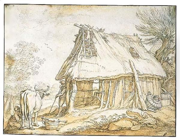 Landscape With A Barnyard And A Woman Milking A Cow - view 1