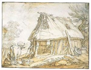 Landscape With A Barnyard And A Woman Milking A Cow by Abraham Bloemaert