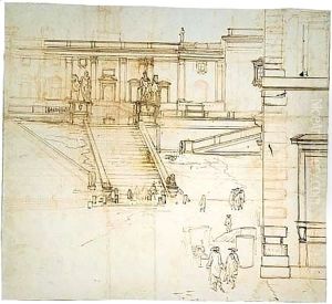 A View Of The Steps Leading To The Campidoglio by Caspar Andriaans Van Wittel