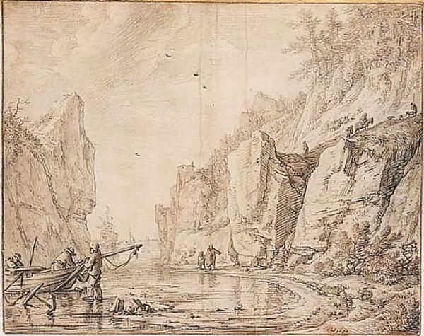 Unloading Boats In A Rocky Bay - view 1
