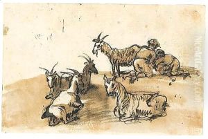 Two figures milking a goat by Claude Lorrain (Claude Gellee)