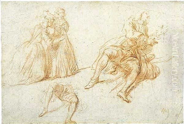 Study of two girls playing hide-and-seek and a study of a seated man and separate study of his legs - view 1