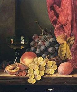 Still Life With Grapes, Peaches And A Glass by Edward Ladell