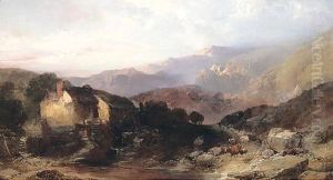 A View In North Wales With An Overshot Mill And Cattle And Sheep