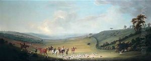 An Extensive Landscape With Hunting Party by Thomas Smith of Derby