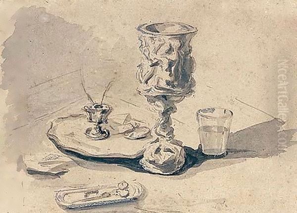 Still-life With Goblet, Candlestick, Glass And Scissors - view 1