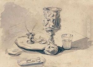 Still-life With Goblet, Candlestick, Glass And Scissors
