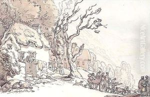 Haymakers Passing A Coastal Village In The West Country by Thomas Rowlandson