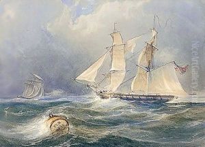 A Frigate In A Stiff Breeze by Thomas Charles Leeson Rowbotham