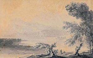 Figures By A Lake With A Bridge Figures By A Lake With A Bridge