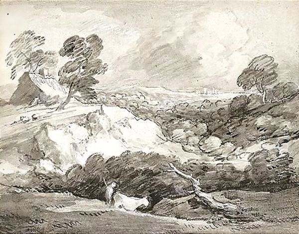 An Open Landscape With A Drover And Cow, A Cottage Beyond - view 1