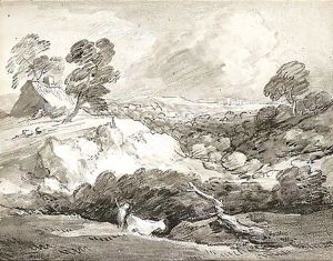 An Open Landscape With A Drover And Cow, A Cottage Beyond by Thomas Gainsborough
