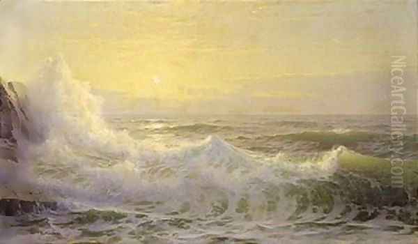 Crashing waves at sunset - view 1