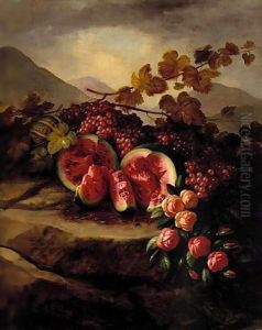 Still life with watermelon, grapes and flowers 1866