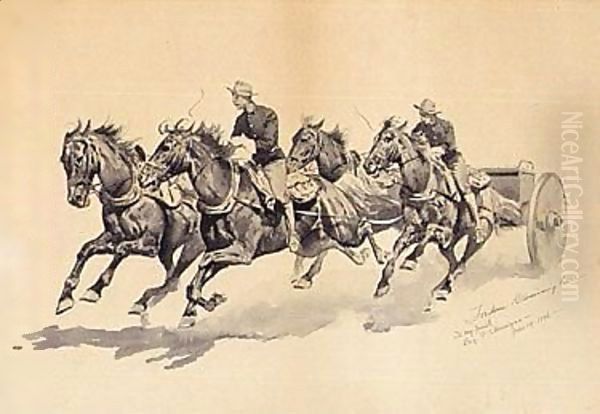 Team of calvary horses pulling a caisson - view 1