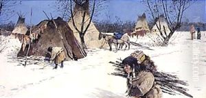 Winter encampment by Henry Farny