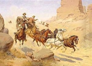 Attack on the stagecoach by Herman Wendleborg Hansen