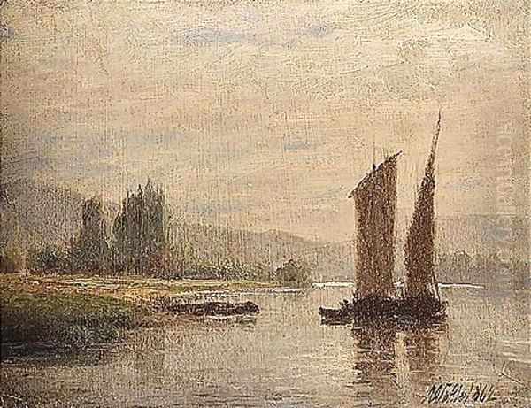 Sailing barge on the river - view 1