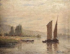 Sailing barge on the river by Lef Feliksovich Lagorio
