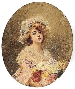 Beauty with bonnet and flowers