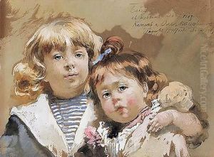 New Year 1894 Katya And Olga Makovsky by Konstantin Egorovich Egorovich Makovsky