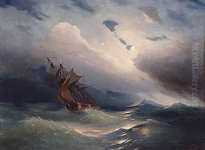 Storm off the coast of feodosia by Ivan Konstantinovich Aivazovsky