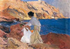 Clotilde Y Elena En Las Rocas, Javea (Clotilde And Elena On The Rocks, Javea) by Joaquin Sorolla Y Bastida